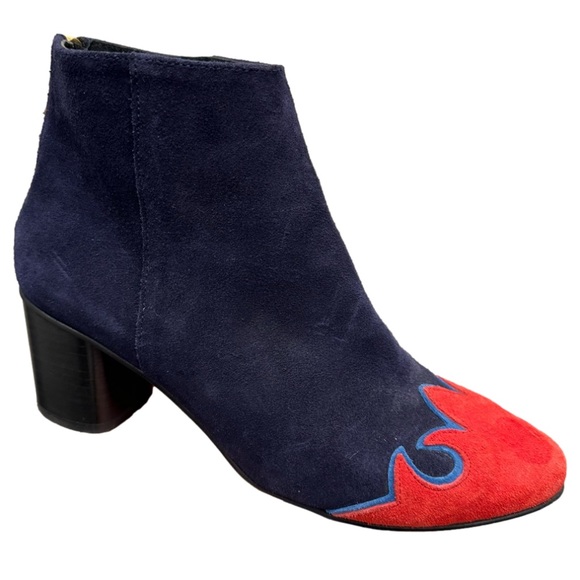 Free People Shoes - Free people Adele flame ankle boot bootie heeled leather suede navy blue red